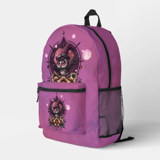 Steampunk Owl: de bewaker van geheimen. Bedrukte Rugzak (Achterkant Hoek Rechts)