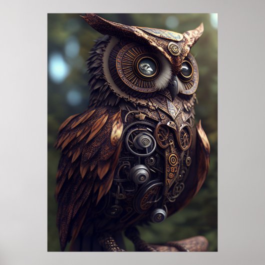 Steampunk Owl Digital Art afdrukbaar Poster (Voorkant)
