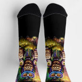 Steampunk Owl Familie in het bos op zwart Sokken (Top)