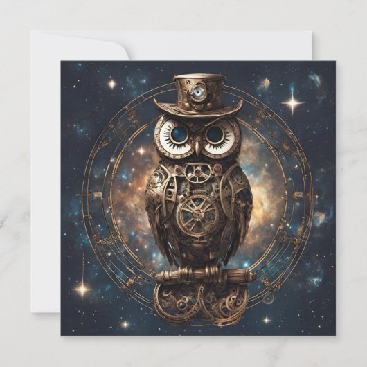 Steampunk Owl Feestdagenkaart (Voorkant)