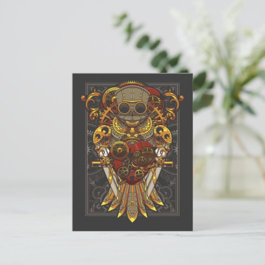 Steampunk Owl Mechanical Bird Clockwork Fantasy Briefkaart (Staand voorkant)