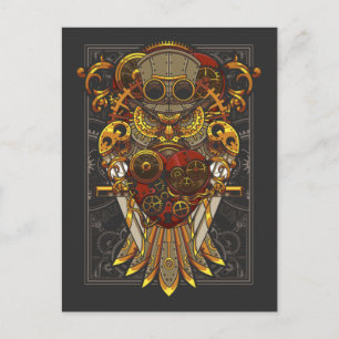 Steampunk Owl Mechanical Bird Clockwork Fantasy Briefkaart