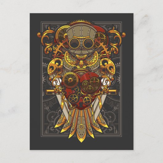 Steampunk Owl Mechanical Bird Clockwork Fantasy Briefkaart (Voorkant)
