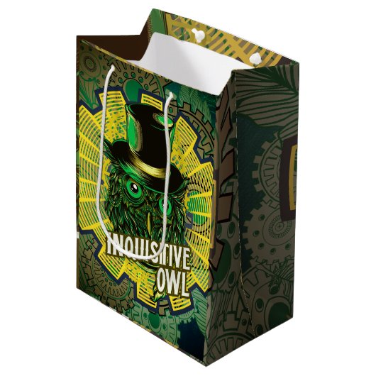 Steampunk Owl Medium Cadeauzakje (Voorkant Gekanteld)