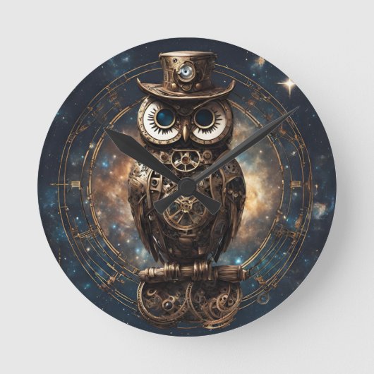 Steampunk Owl Ronde Klok (Voorkant)