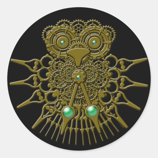 Steampunk Owl Ronde Sticker (Voorkant)