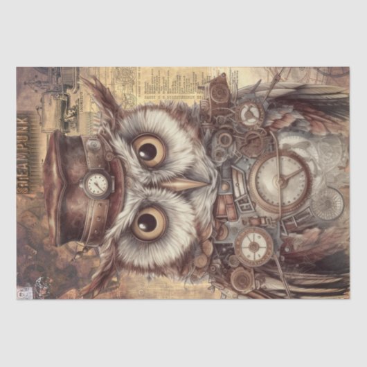Steampunk Owl Tissuepapier (Voorkant)