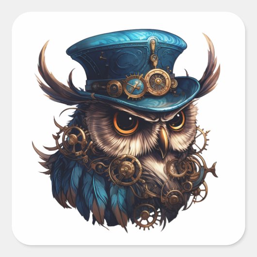 Steampunk Owl Vierkante Sticker (Voorkant)