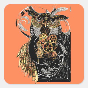 Steampunk Owl Vierkante Sticker