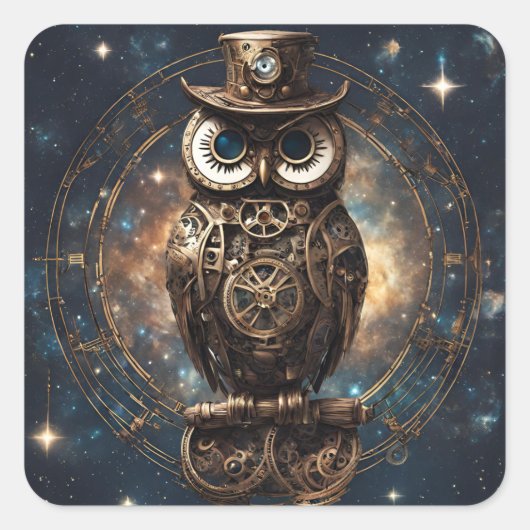 Steampunk Owl Vierkante Sticker (Voorkant)