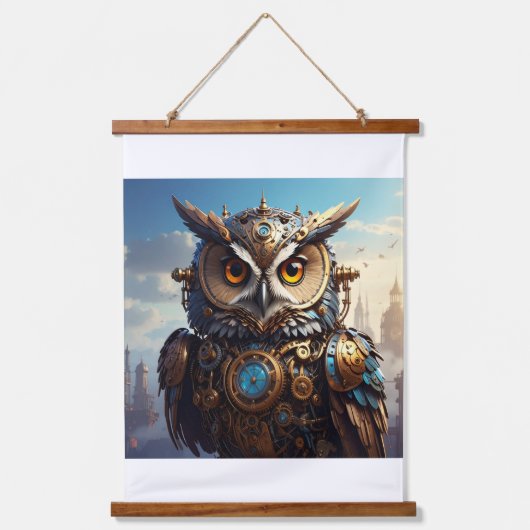 Steampunk Owl Wall Art - Victorian Mechanical Bird Hangend Wandkleed (Voorkant)