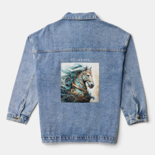 Steampunk Paard Cogs Wielen Staal Koper Messing Denim Jacket