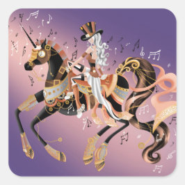 Steampunk paard en dame vierkante sticker