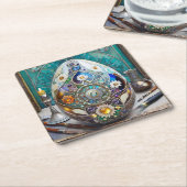 Steampunk paasei blauw ei kartonnen onderzetters (Schuin)