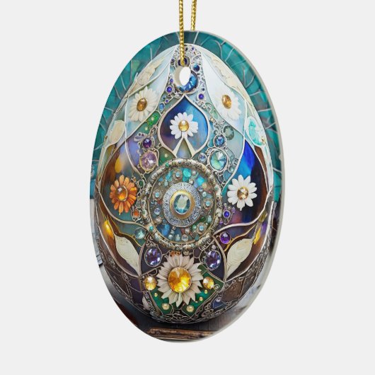 Steampunk paasei  blauw ei keramisch ornament (Links)