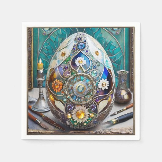 Steampunk paasei  blauw ei servet (Voorkant)