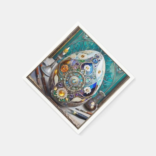 Steampunk paasei  blauw ei servet (Hoek)