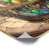 Steampunk paashaas en kleurrijke eieren in mand poster (Hoek)