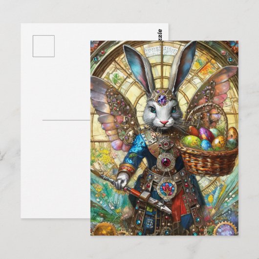 Steampunk paashaas krijger engel briefkaart (Voorkant / Achterkant)