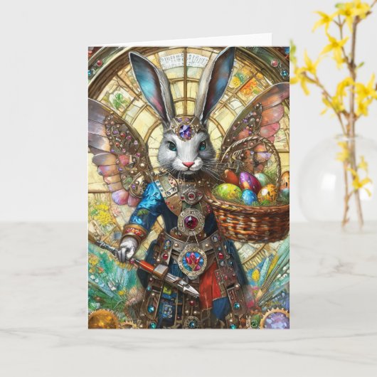 Steampunk paashaas krijger engel kaart (Gele Bloem)