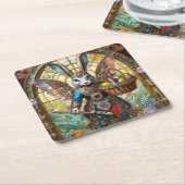 Steampunk paashaas krijger engel kartonnen onderzetters (Schuin)