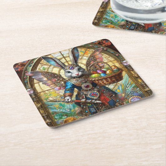 Steampunk paashaas krijger engel kartonnen onderzetters (Schuin)