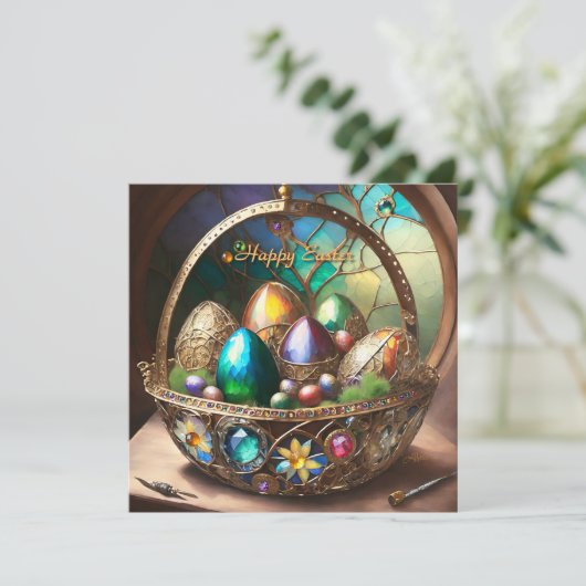 Steampunk Paasmand gevuld met kleurrijke eieren (Staand voorkant)