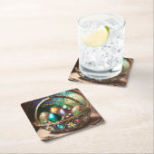 Steampunk Paasmand gevuld met kleurrijke eieren Kartonnen Onderzetters (Insitu)