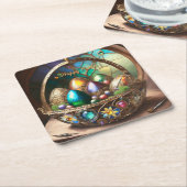 Steampunk Paasmand gevuld met kleurrijke eieren Kartonnen Onderzetters (Schuin)