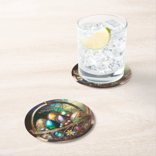 Steampunk Paasmand gevuld met kleurrijke eieren Ronde Kartonnen Onderzetter (Insitu)