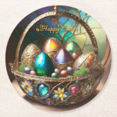 Steampunk Paasmand gevuld met kleurrijke eieren Ronde Kartonnen Onderzetter (Voorkant)