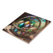 Steampunk Paasmand gevuld met kleurrijke eieren Tegeltje (Zijkant)