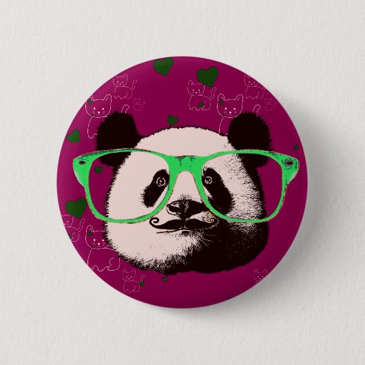 Steampunk Panda-Beer in bril met Mustache Ronde Button 5,7 Cm (Voorkant)