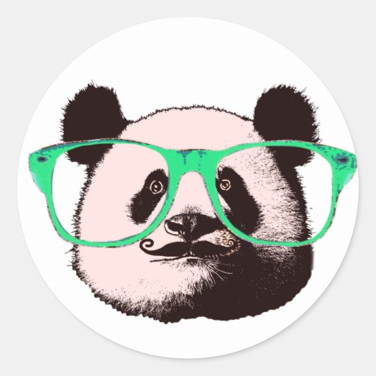 Steampunk Panda Beer in Bril met Snor Ronde Sticker (Voorkant)