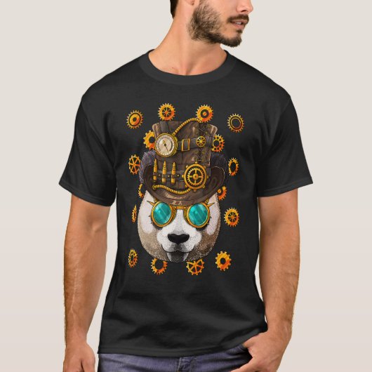 Steampunk Panda Medieval Victorian Steam Powered A T-shirt (Voorkant)