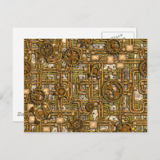 Steampunk-paneel - Tandwielen en pijpen - messing Briefkaart (Voorkant / Achterkant)
