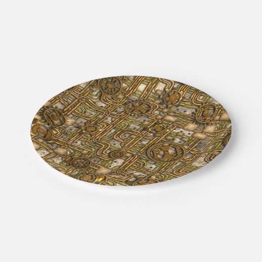 Steampunk-paneel - Tandwielen en pijpen - messing Papieren Bordje (Gekanteld)