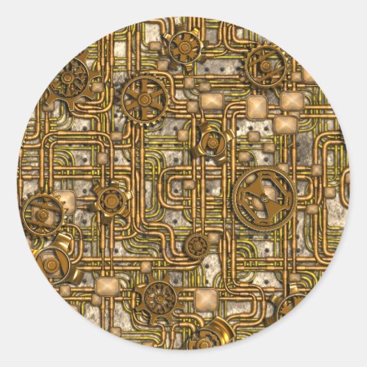 Steampunk-paneel - Tandwielen en pijpen - messing Ronde Sticker (Voorkant)