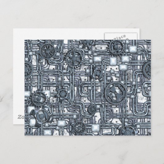 Steampunk-paneel - Tandwielen en pijpen - Staal Briefkaart (Voorkant / Achterkant)