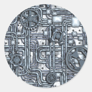 Steampunk-paneel - Tandwielen en pijpen - Staal Ronde Sticker