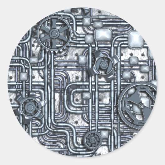 Steampunk-paneel - Tandwielen en pijpen - Staal Ronde Sticker (Voorkant)