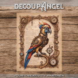 Steampunk papegaai op perkament - decoupage - tissuepapier