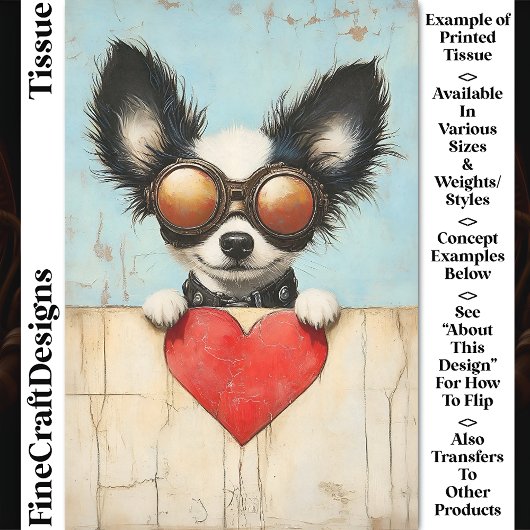 Steampunk Papillon Dog & Red Heart CQ3 Decoupage Tissuepapier