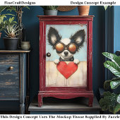 Steampunk Papillon Dog & Red Heart CQ3 Decoupage Tissuepapier