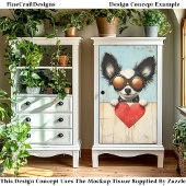 Steampunk Papillon Dog & Red Heart CQ3 Decoupage Tissuepapier