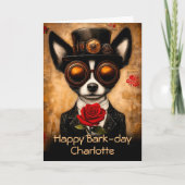 Steampunk Papillon Dog & Red Rose CQ6 Verjaardag Kaart (Voorkant)