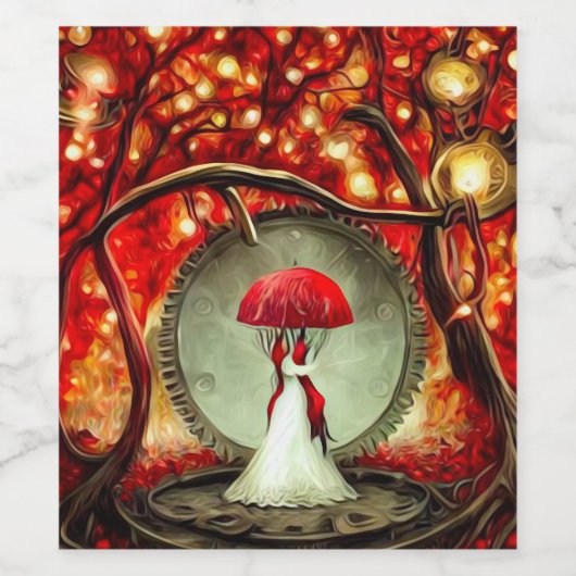 Steampunk Paraplu Bruid Wijn Etiket (Enkel label)