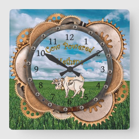 Steampunk ~ Pardon My Methane ~ Koe Powered Vierkante Klok (Voorkant)