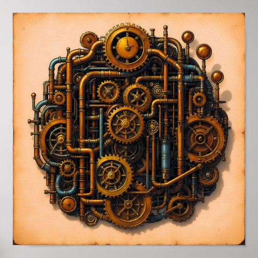 Steampunk Parts Exploded View Wallpaper/Fabric Poster (Voorkant)