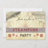 Steampunk  Party Invitation, Gears/Dirigibl Kaart (Voorkant)